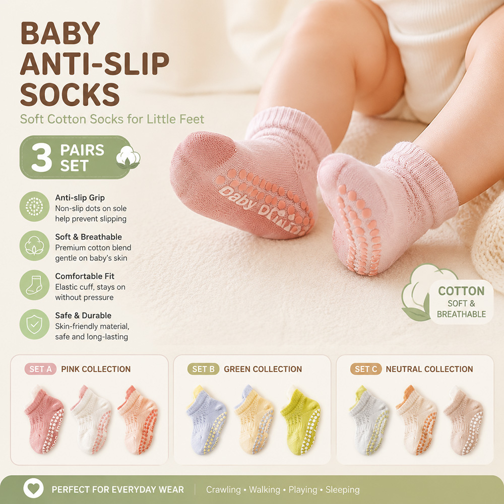 Unisex Baby Socks Non Slip - Kaus Kaki Anti Selip Bayi Set