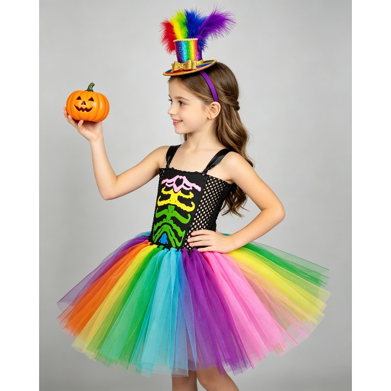 Gaun Tutu Pelangi Berhias Tula - Toddler Girl Tulle Party Dress ulasan dan harga