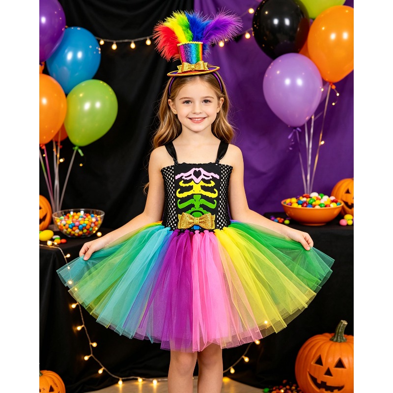 Gaun Tutu Pelangi Berhias Tula - Toddler Girl Tulle Party Dress ulasan dan harga