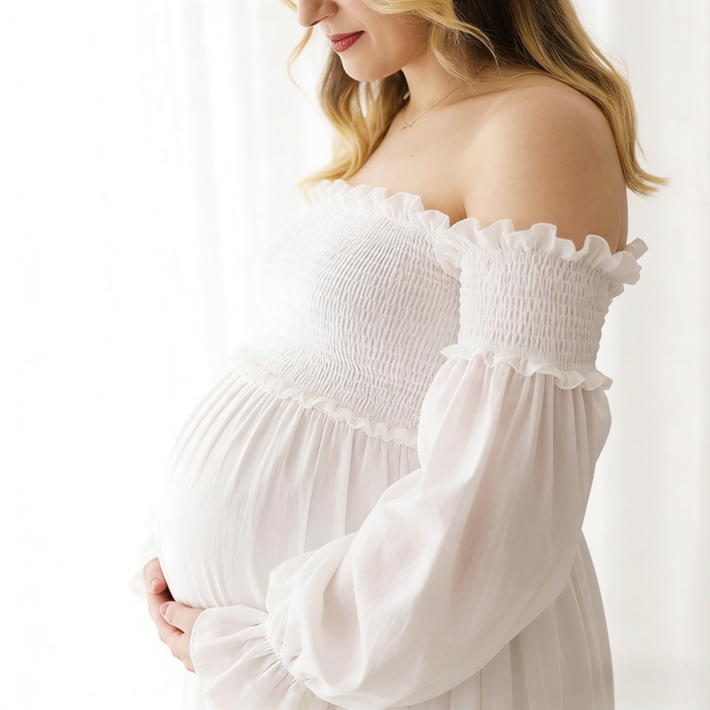 Gaun Bersalin Putih untuk Foto - Maternity Wear ulasan dan harga